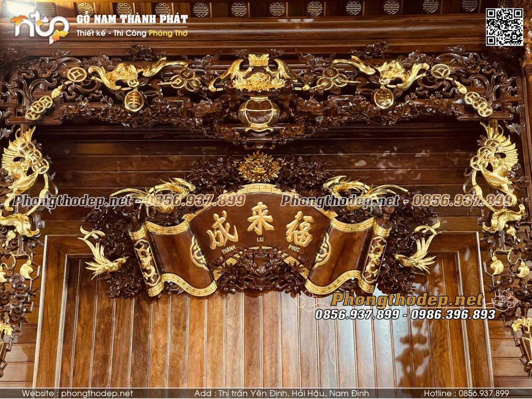 Lắp cửa võng nội thất phòng thờ nhà gỗ 5 gian